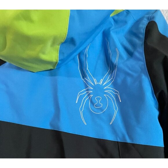 Spyder Kids Sz L 16 Ski Snow Jacket  Coat Black/Blue/Green Waterproof Warm Hood - Picture 3 of 6